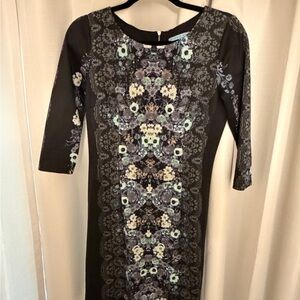 ANTONIO MELANI Black Floral 3/4 Sleeve Dress